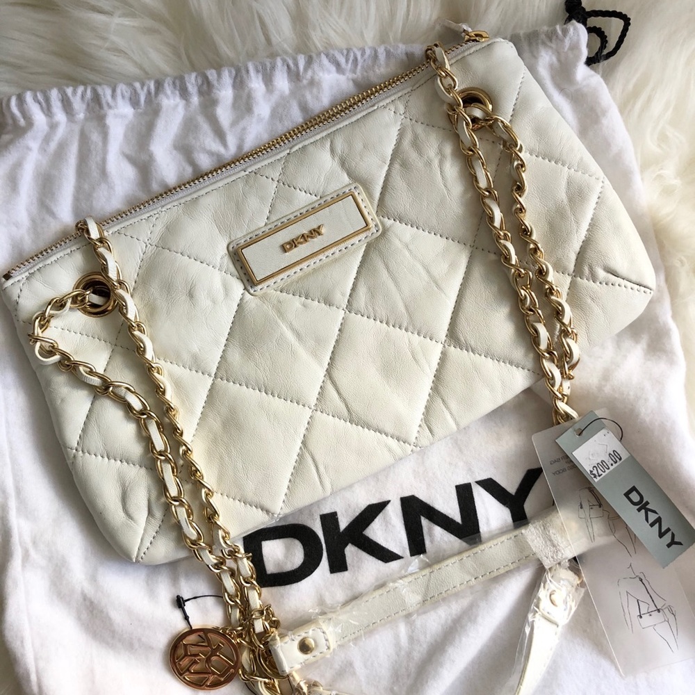 DKNY NWT White Quilted Leather Shoulder Bag